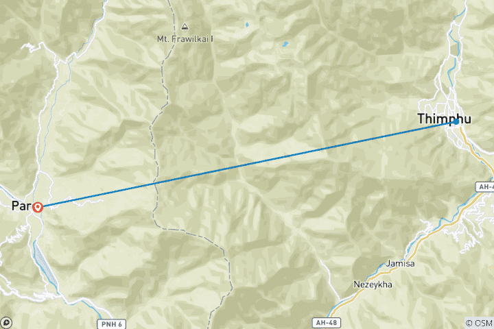 Kaart van Bhutan Trektocht (jomolhari Trek)