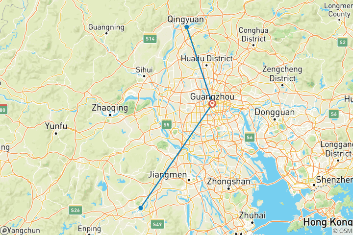 Karte von Guangdong Klassische Rundreise: Guangzhou, Kaiping, Gulong-Schlucht, Yingxi-Korridor, Mt. Danxia (6 Tage)