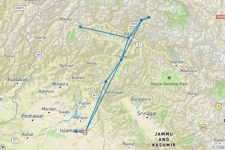 Map of Pakistan Hochland mit privatem Reiseführer & Fahrer