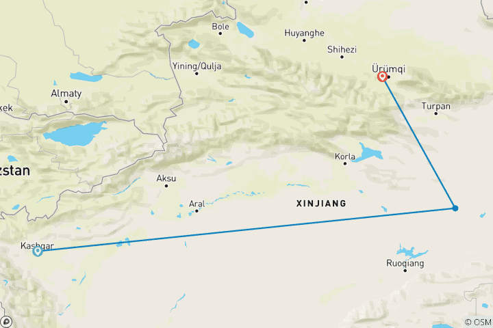 Karte von Budgetreise Xinjiang: Kashgar, Turpan und Urumqi (6 Tage)