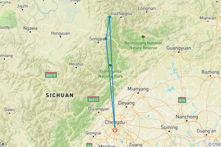 Karte von Autorundreise Huanglong und Jiuzhaigou ab Chengdu (3 Tage)