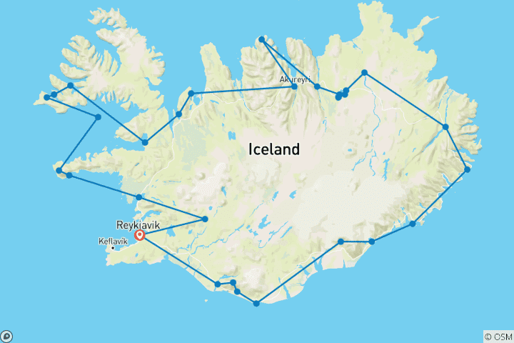 Map of 12 Days Grand Tour of Iceland