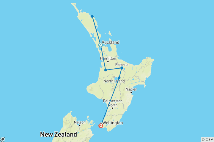 Map of Highlights in New Zealand North Island Escorted Coach Tour
