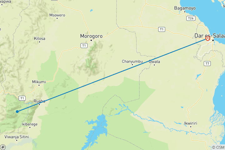 Map of Discover The Top Best Private 5-Day Mikumi, Uluguru Mt, Udzungwa & Chizuwa Waterfalls Safari Tour From Dar es Salaam, Tanzania