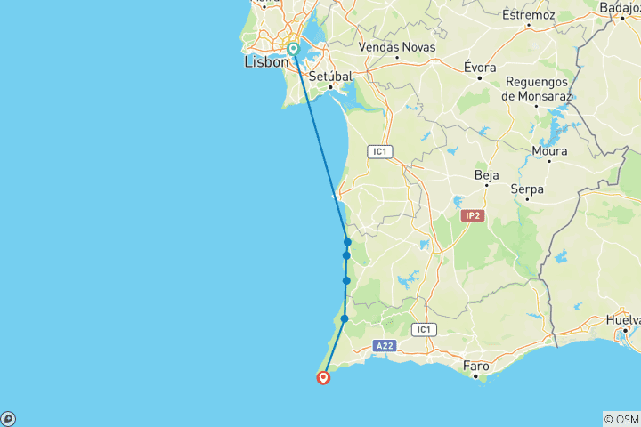 Carte du circuit Trek dans la Rota Vicentina au Portugal