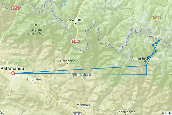 Karte von Everest X-press Trek über Lukla (2860 m)