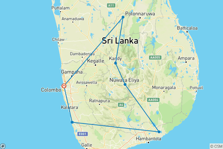 Mapa de 7 Días Sri Lanka Exótico y Lujoso Viaje de Luna de Miel oll incluyendo