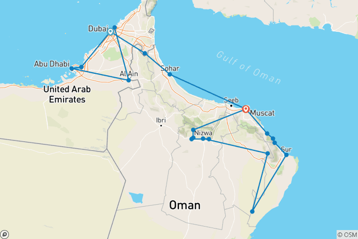 Carte du circuit EAU & OMAN : du modernisme aux traditions - Circuit accompagné dans des hôtels 4 étoiles - Pension complète