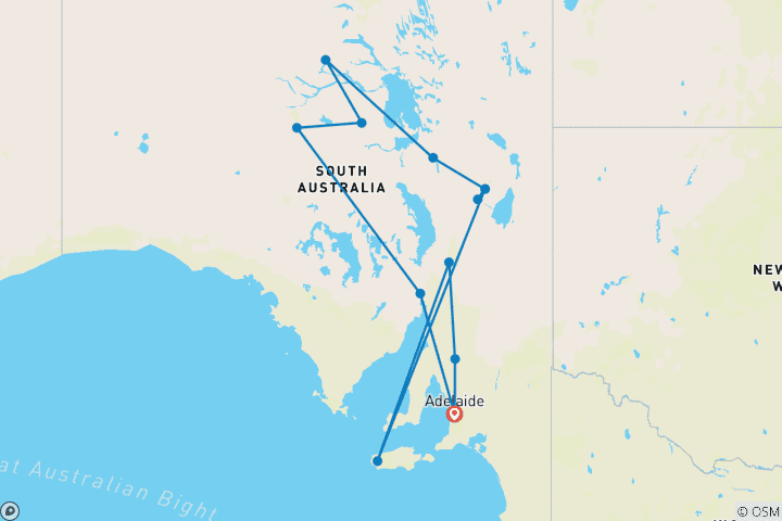 Carte du circuit Aventure dans l'arrière-pays de l'Australie méridionale