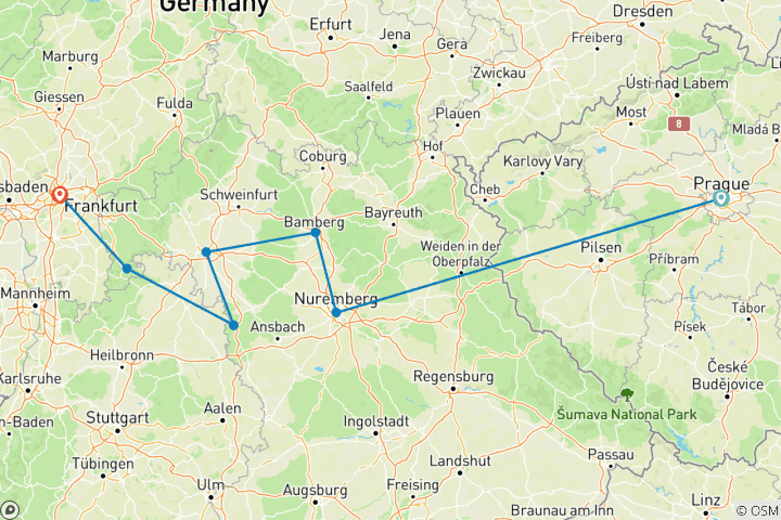 Map of Christmastime in the Heart of Germany with 2 Nights in Prague 2026