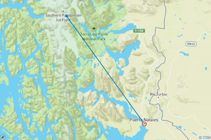 Kaart van Torres del Paine O Trek 8D/7N (Met Zelf-Begeleiding)