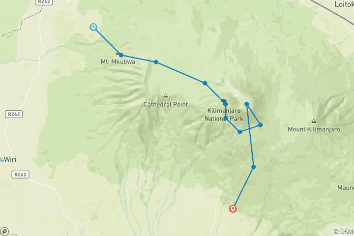 Karte von Kilimandscharo Besteigung über die Lemosho Route - In Kleingruppe (8 Tage)