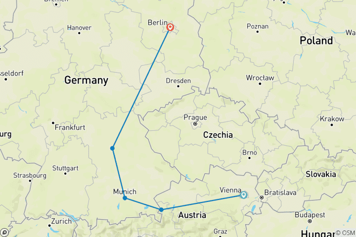 Map of Christmas in Central Europe, Vienna to Berlin