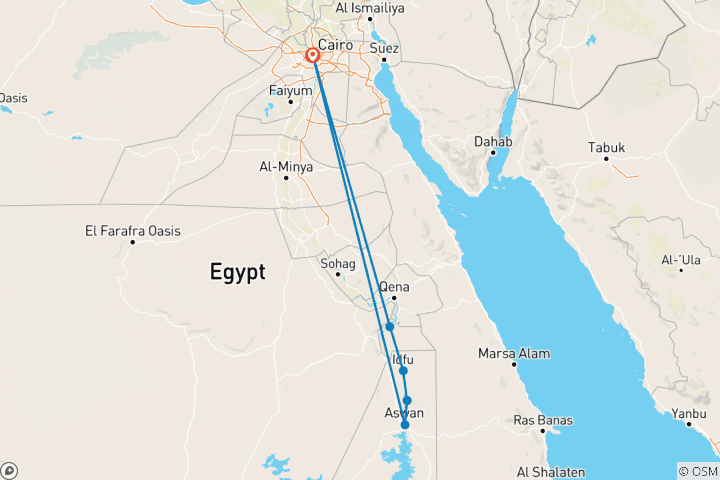 Mapa de Viaje a El Cairo con crucero por el Nilo de 8 días (habitación individual, hotel de 4 estrellas)