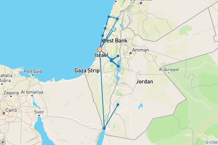 Carte du circuit Israël : 10 jours avec Petra (chambre individuelle, hôtel 5 étoiles)