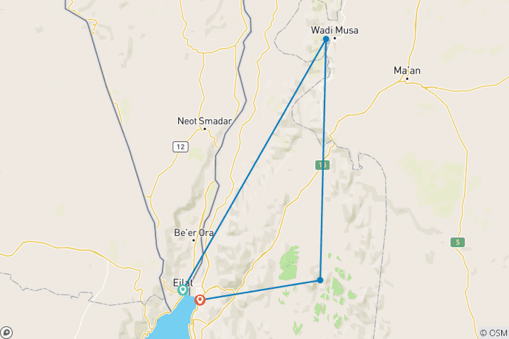 Karte von Entdecken Sie Petra und Wadi Rum in 4 Tagen (Einzelzimmer, 4-Sterne-Hotel)