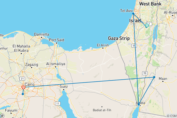 Carte du circuit Israël, Jordanie et Égypte 5 jours - chambre simple, hôtel 3*