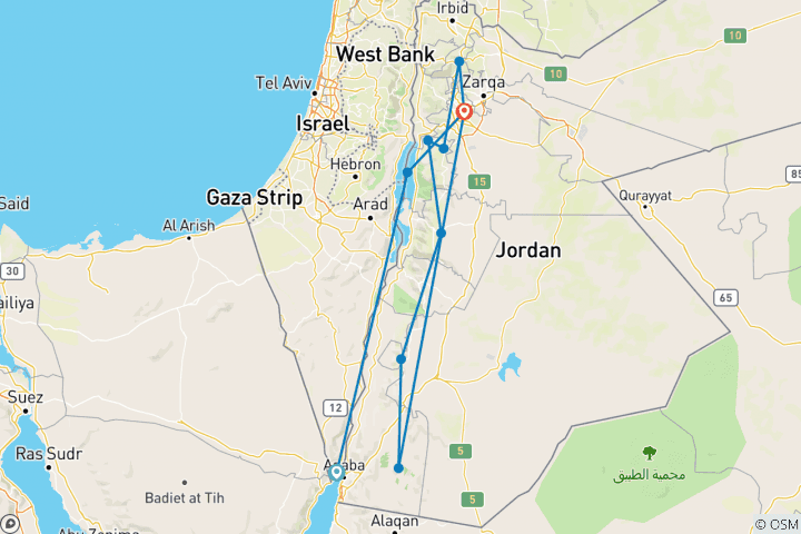 Kaart van 8 dagen door heel Jordanië (alleenreizende, 3-sterrenhotel)