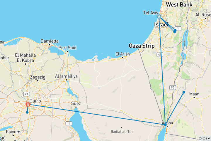 Carte du circuit Israël, Jordanie et Égypte 5 jours - chambre simple, hôtel 4*