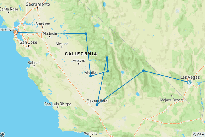 Carte du circuit Découverte du parc national de Californie