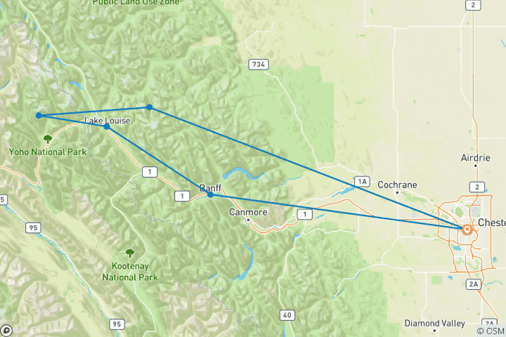 Map of 4-Day Rockies Winter Wonderland Tour | Banff & Lake Louise & Lake Minnewanka or Bubble Lake | Features