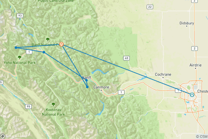 Carte du circuit Forfait hivernal de 4 jours dans les Rocheuses canadiennes : 1 nuit au Fairmont Château Lake Louise