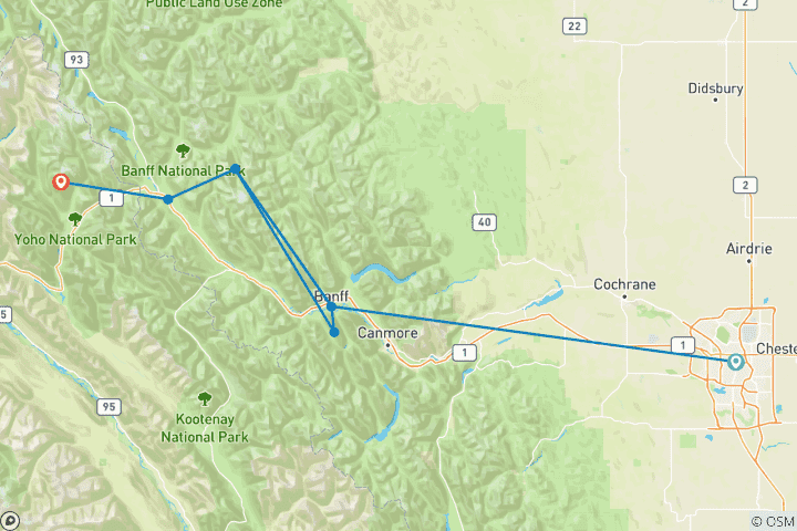 Carte du circuit Forfait hivernal de luxe de 4 jours dans les Rocheuses canadiennes : 2 nuits dans les hôtels Fairmont