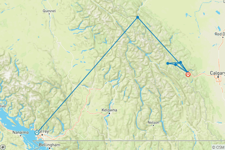 Carte du circuit Forfait hivernal de 7 jours dans les Rocheuses canadiennes : de Vancouver à Calgary en Via Rail