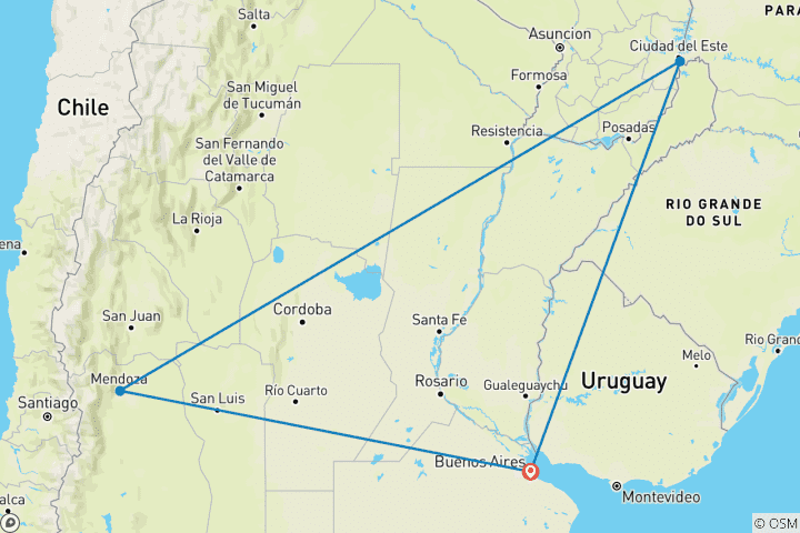 Karte von Gauchos, Wasserfälle und Wein