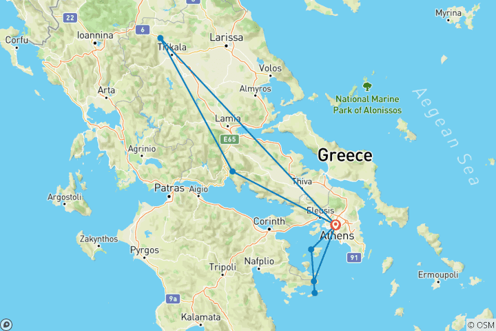 Carte du circuit Athènes et au-delà : Circuit de 4 jours à Delphes, aux Météores et dans les îles Saroniques