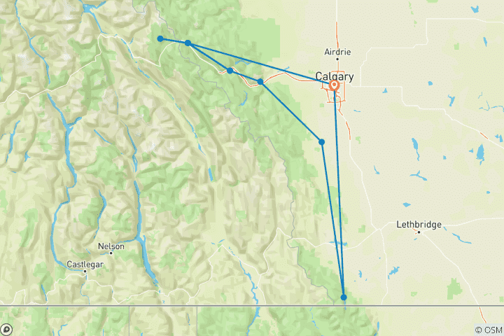 Carte du circuit Aventure active dans les Rocheuses canadiennes