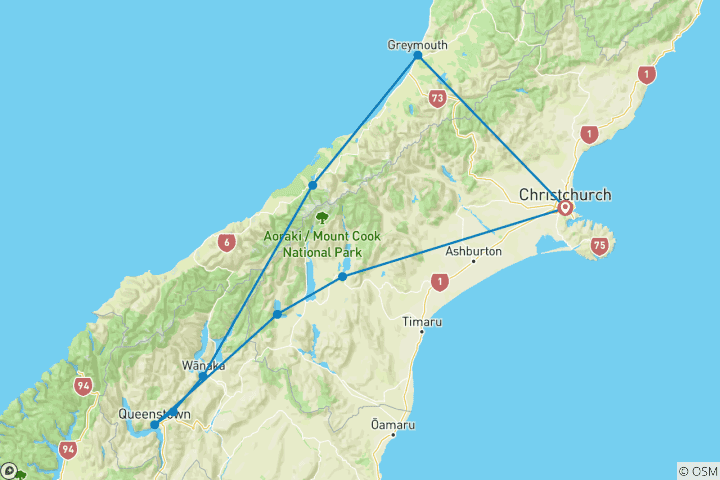 Carte du circuit Pionnier du Sud de la Nouvelle- Zélande