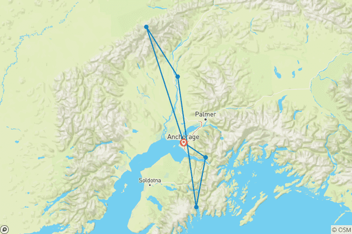 Carte du circuit Trek en Alaska : Glaciers et Denali