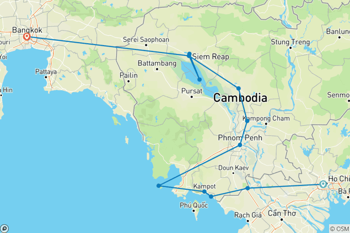 Map of Southeast Asia Trifecta: Cambodia, Vietnam & Bangkok Vibes