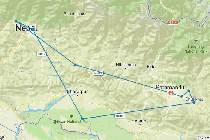 Karte von Höhepunkte von Nepal