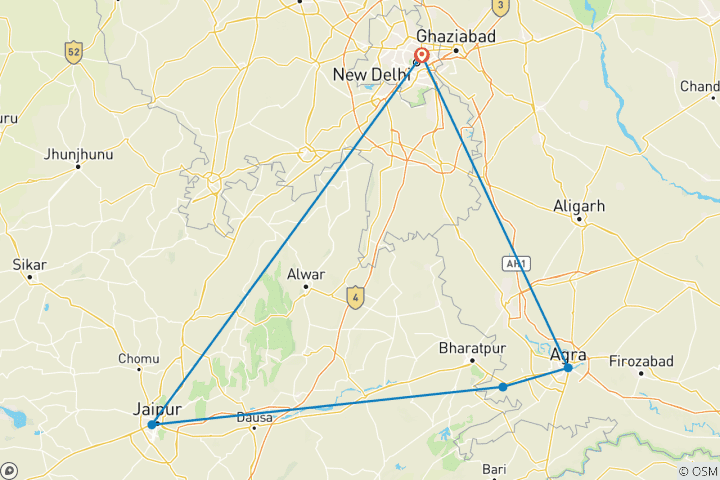 Map of 3-Day Golden Triangle – Private Guide & AC Transport