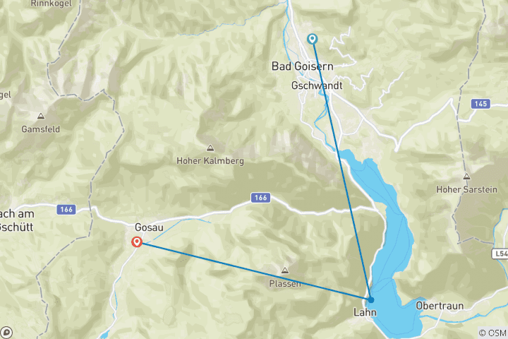 Carte du circuit Pèlerinage sur les traces des contrebandiers de la Bible - étape I : Bad Goisern-Hallstatt-Gosau -avec bagages (4 jours)