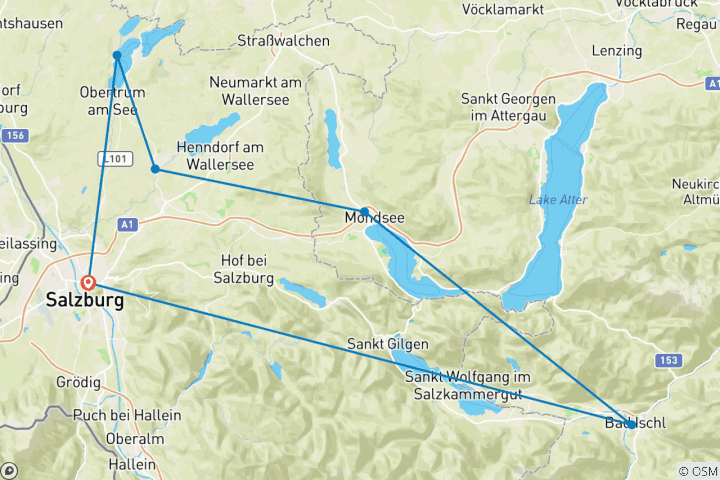 Carte du circuit Tour des lacs de Salzbourg (8 jours)