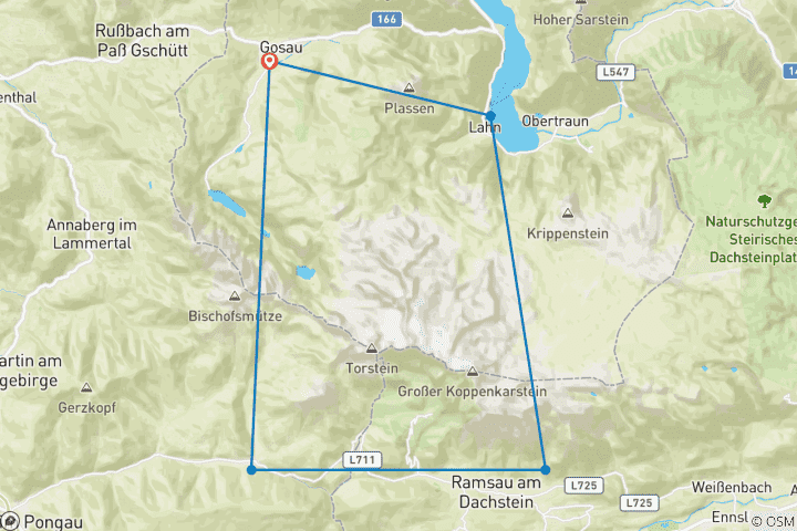Carte du circuit Circuit du Dachstein - Le tour des refuges (7 jours)