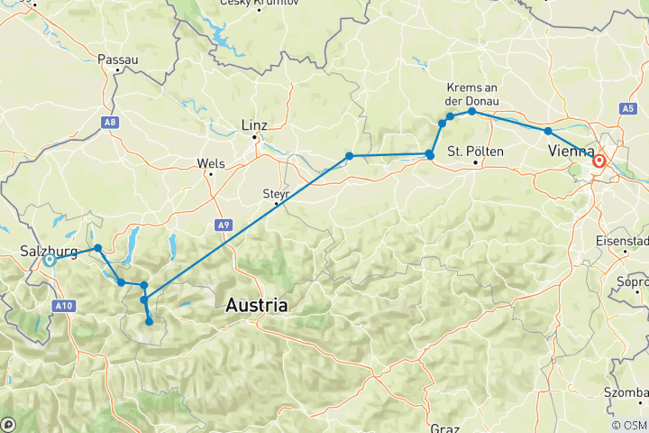 Map of Auf der Romantikstraße von Salzburg bis Wien (9 Tage)