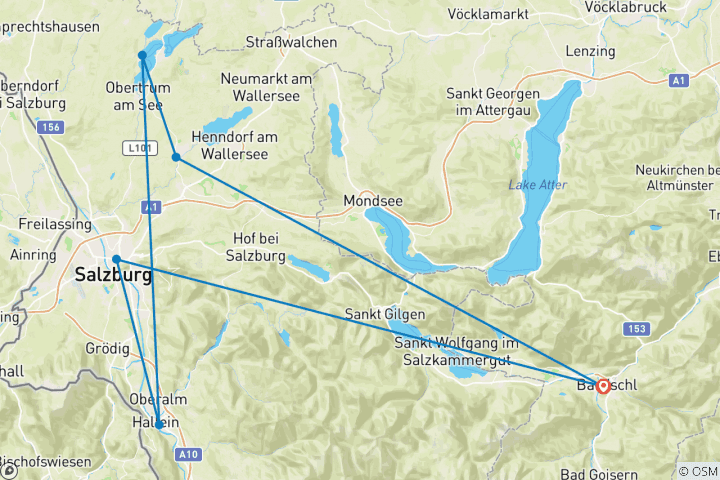 Carte du circuit Lacs du Salzkammergut sur R2 au départ de Bad Ischl (8 jours)