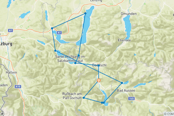 Carte du circuit VTT dans le Salzkammergut - Découvrez les montagnes et les lacs (6 jours)