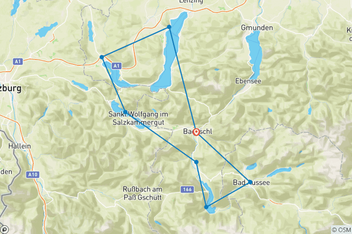 Map of Cycling and Hiking in the Salzkammergut - combined Tour 8 Days