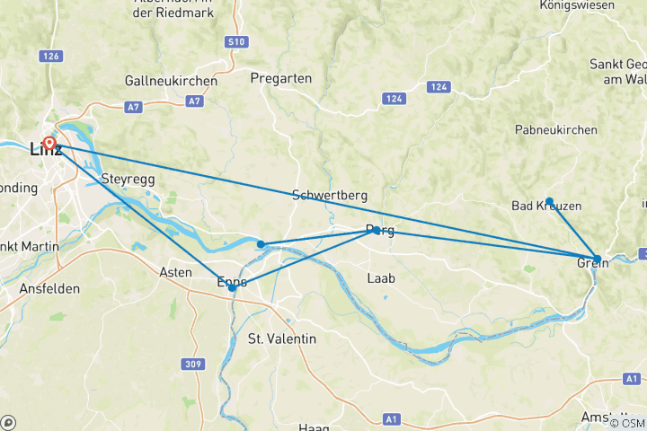Karte von Der Donausteig - Route II von Linz bis Grein (8 Tage)