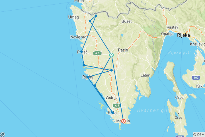 Carte du circuit VTT à travers l'Istrie inexplorée (8 jours)
