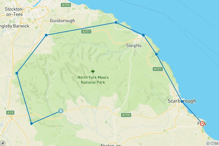Karte von Cleveland Way von Helmsley nach Filey (12 Tage)