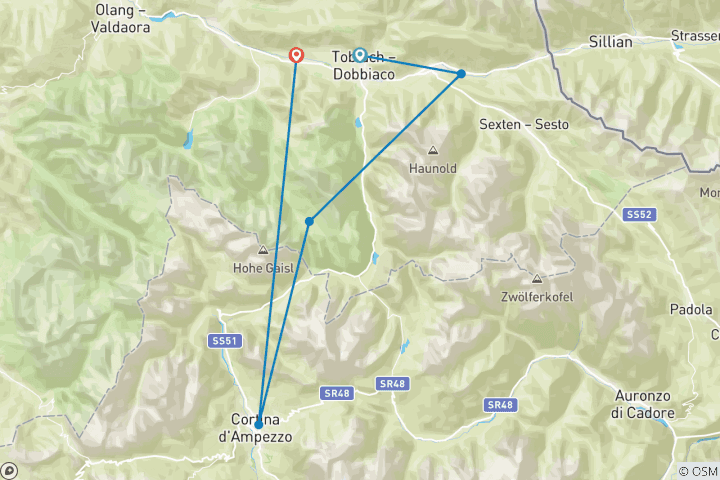 Carte du circuit Dolomites - Randonnée dans le parc naturel (7 jours)