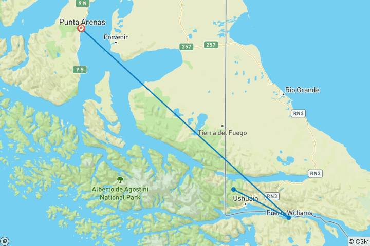Carte du circuit Trek Dientes de Navarino en Terre de Feu (7 jours)
