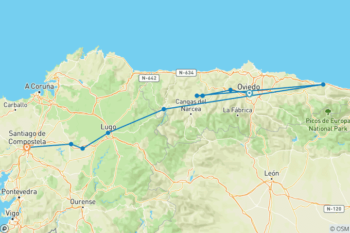 Map of Spain individual - The original Way of St. James (11 days)