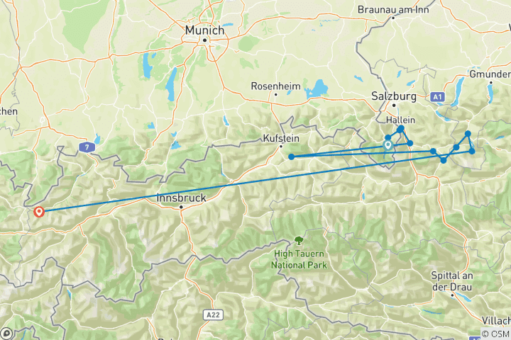 Karte von Salzalpensteig 2 - 8 Tage Vom Berchtesgadener Land in die Welterbe Region Salzkammergut.